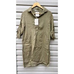 Elena Baldi Linen Dress Large Italy Boho Tunic Shirt dress Olive Green NWT